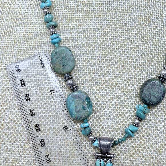 Vintage Blue Green Turquoise Sterling Silver Cross Pendant and Necklace 81 grams - Picture 11 of 11